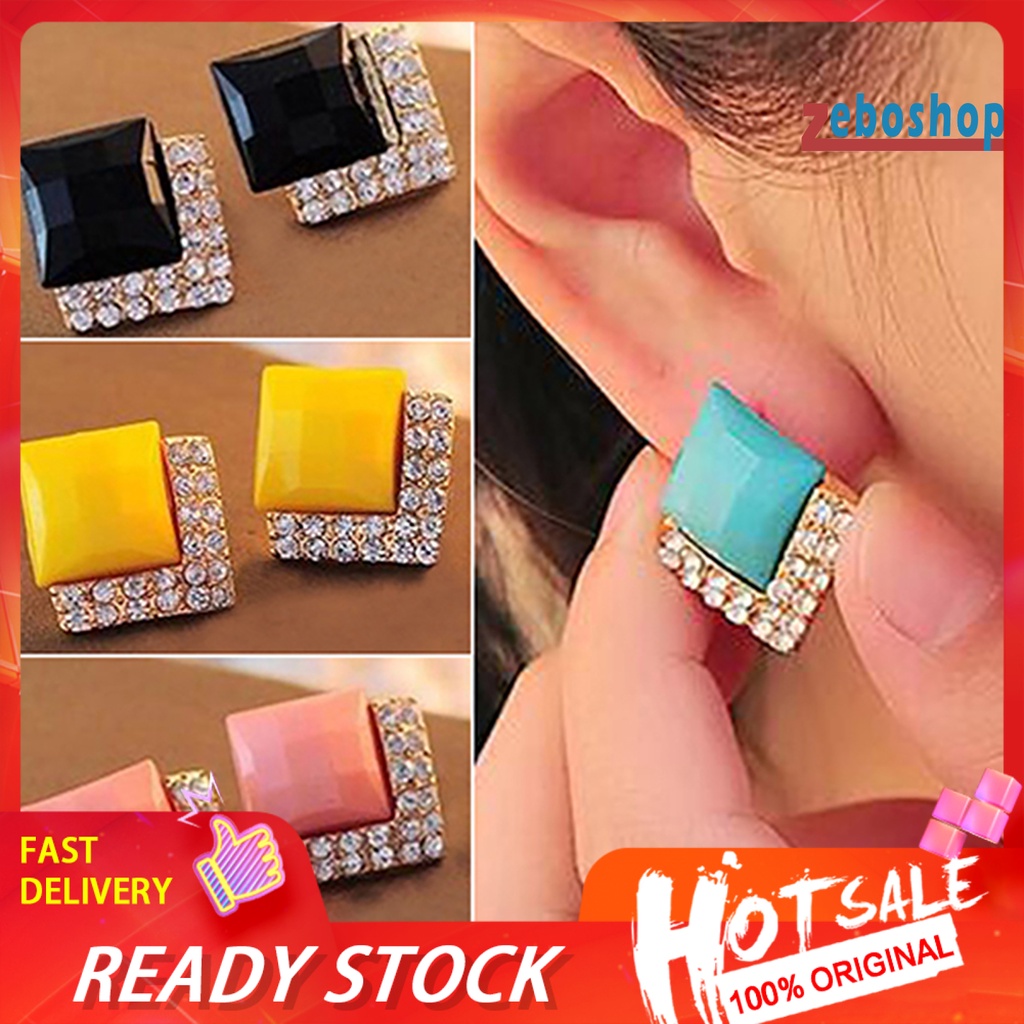1 Đôi Bông Tai Hình Vuông Lấp Lánh Duyên Dáng Dành Cho Nam Và Nữ