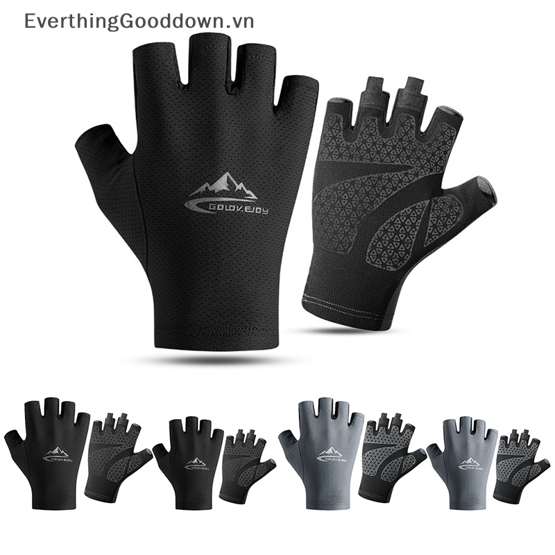 Everthinggooddown Găng Tay Nửa Ngón Bằng Lụa Lạnh Thoáng Khí Chống Trượt Trọng Lượng Nhẹ Dùng Khi Chạy Bộ /