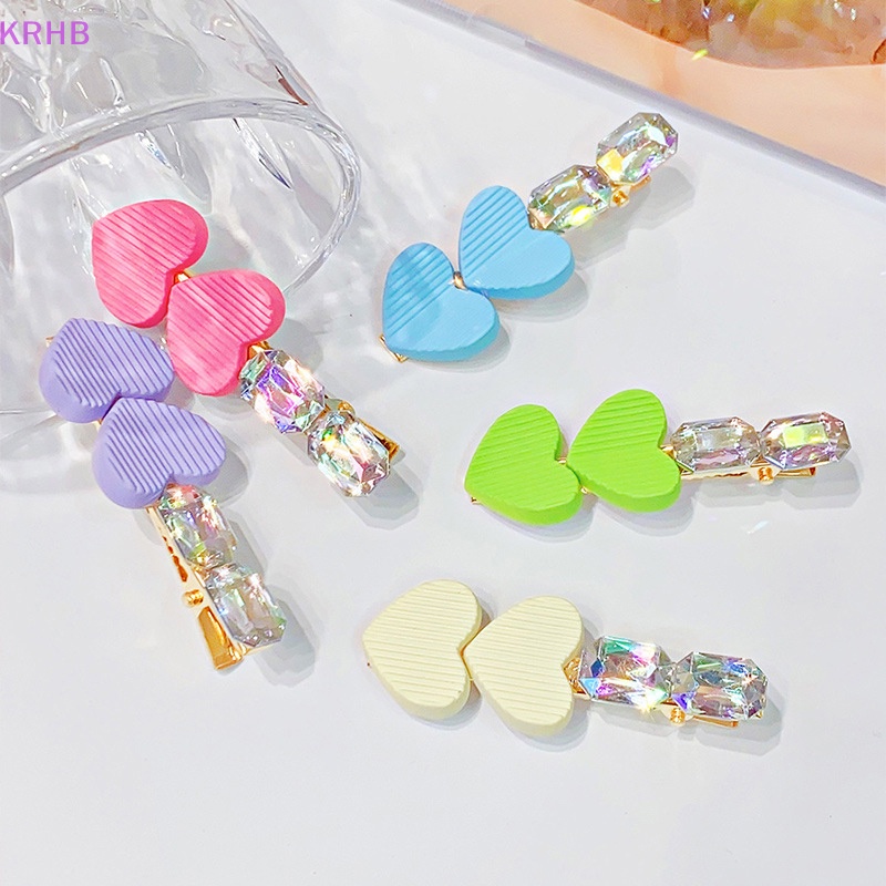 Kẹp Tóc Hình Trái Tim Đính Đá Nhiều Màu Sắc Phong Cách Hàn Quốc Cho Nữ Mới