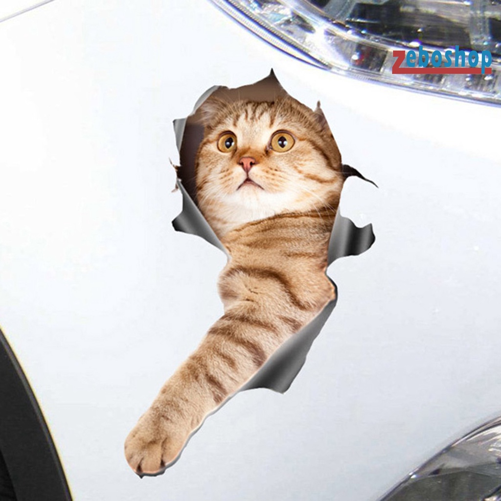 Sticker Dán Xe Hơi Tạo Hiệu Ứng 3D Chống Nước Không Phai Hình Mèo Dễ Thương