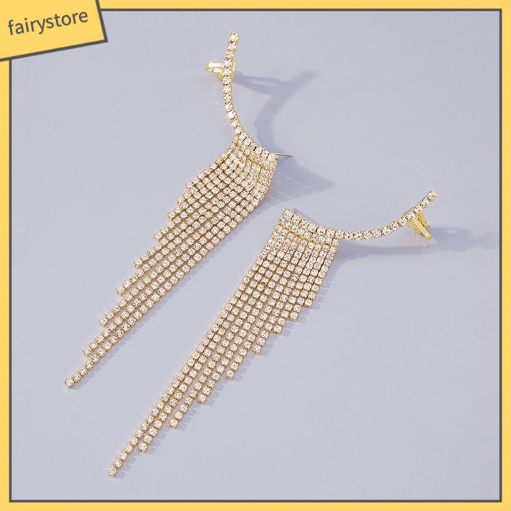 1 Đôi Bông Tai Dáng Dài Đính Đá Lấp Lánh Thời Trang Dự Tiệc