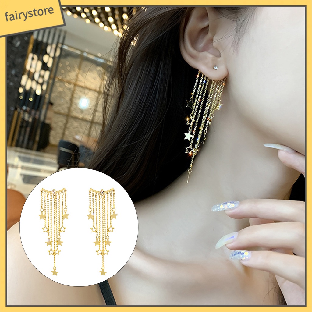 1 Cặp Bông Tai Hình Ngôi Sao Năm Cánh Dát Đá Hình Học Dát Thả Hàng Ngày [FRO] [FRO] 1 Cặp Bông Tai Hình Học