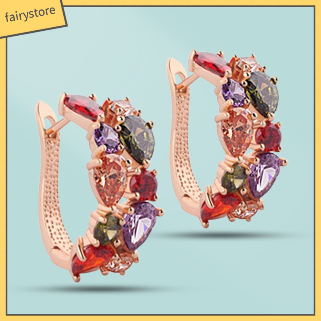 1 Đôi Bông Tai Tròn Đính Đá Zircon Nhiều Màu Thoải Mái Thời Trang Dành Cho Nữ