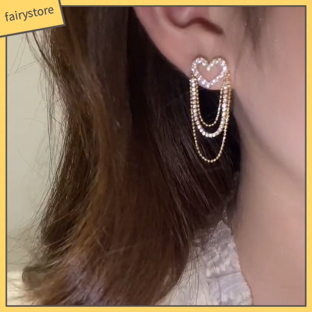 1 Đôi Bông Tai Tua Rua Dáng Dài Đính Đá Lấp Lánh Thời Trang Cho Nữ