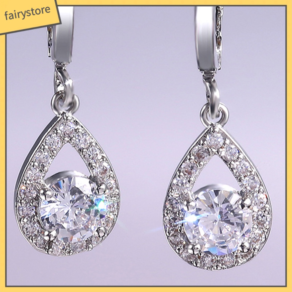 1 Đôi Bông Tai Đính Đá Hình Giọt Nước Lấp Lánh Dành Cho Nữ