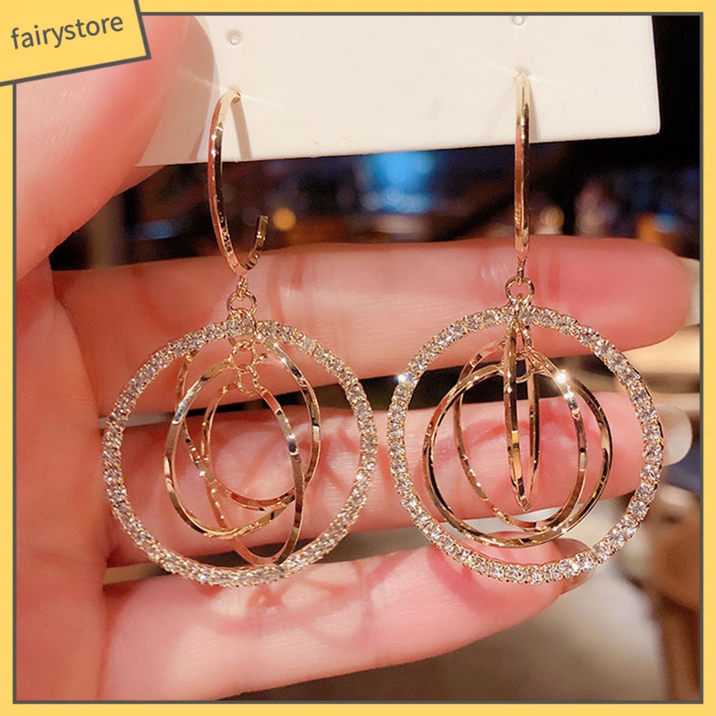 1 Đôi Bông Tai Tròn Đính Đá Lấp Lánh Trang Nhã