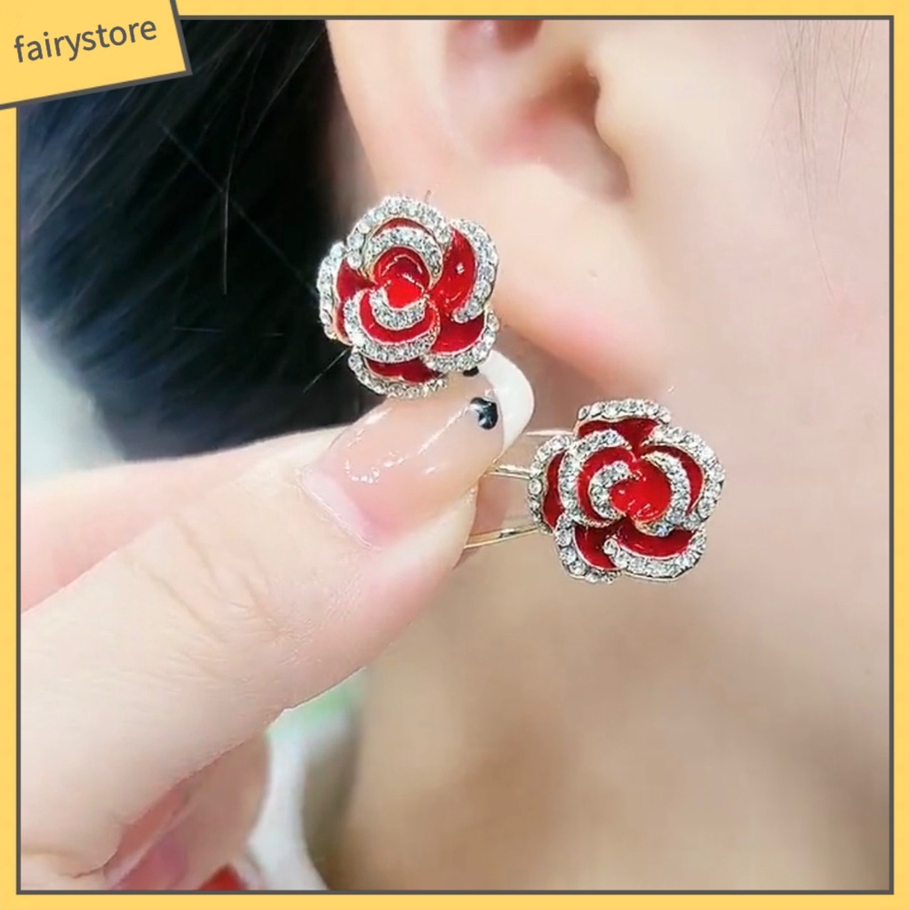 1 Đôi Bông Tai Hình Hoa Hồng Bằng Hợp Kim Phong Cách Vintage Thanh Lịch Thời Trang