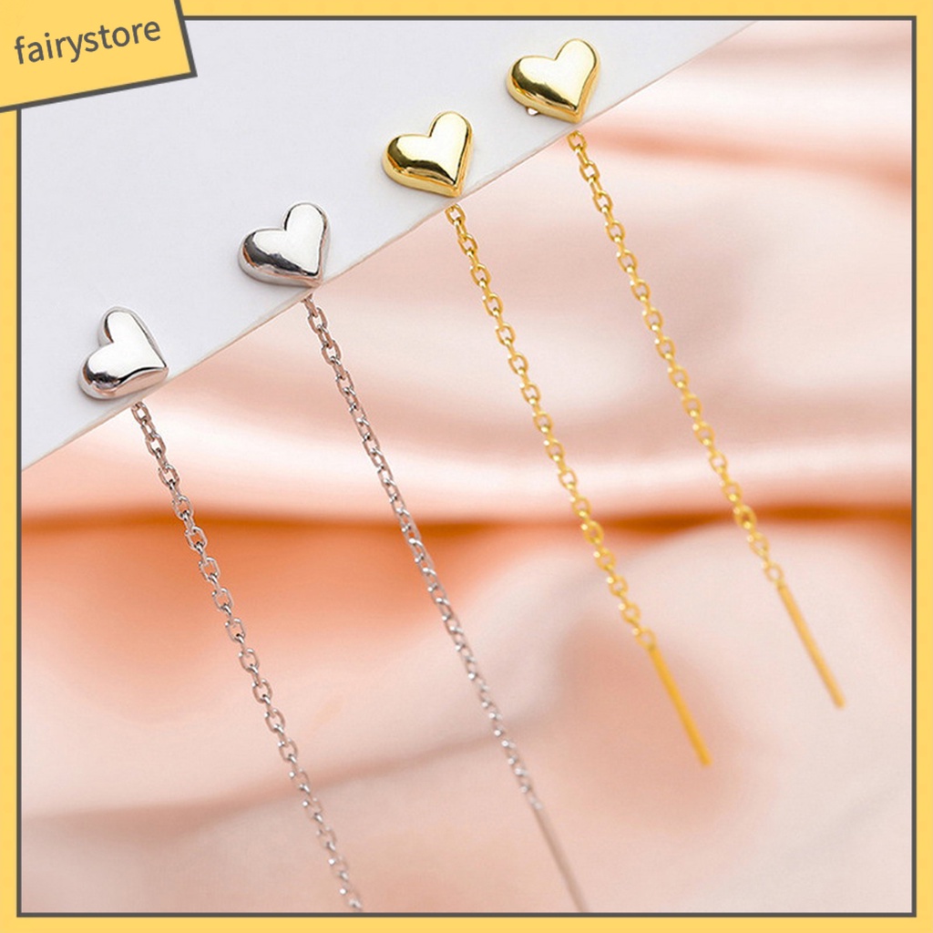 1 Đôi Bông Tai Hình Trái Tim Nhỏ Dáng Dài Trọng Lượng Nhẹ Thời Trang Nữ