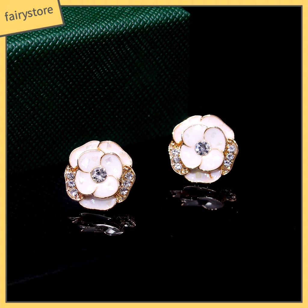 1 Đôi Bông Tai Hình Hoa Tráng Men Đính Đá Thời Trang