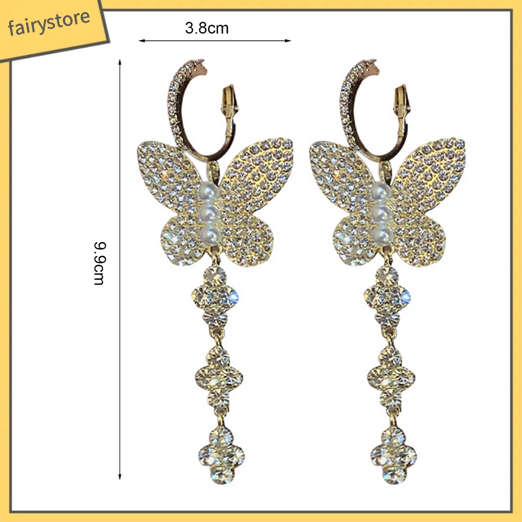 1 Đôi Bông Tai Móc Hình Bướm Đính Ngọc Trai Giả Lấp Lánh Dành Cho Nữ