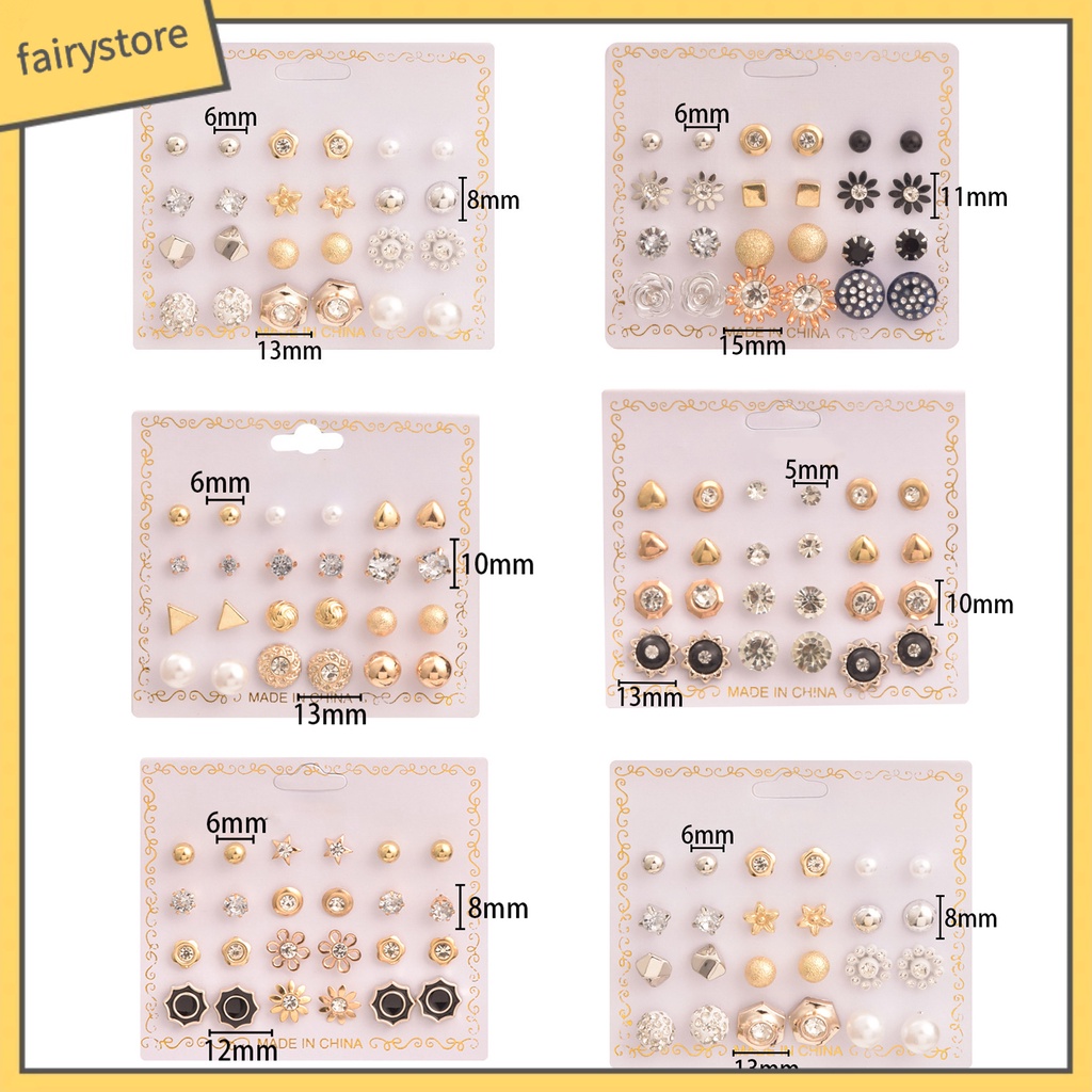 Set 12 Đôi Bông Tai Xỏ Hạt Ngọc Trai Giả Phong Cách Hàn Quốc