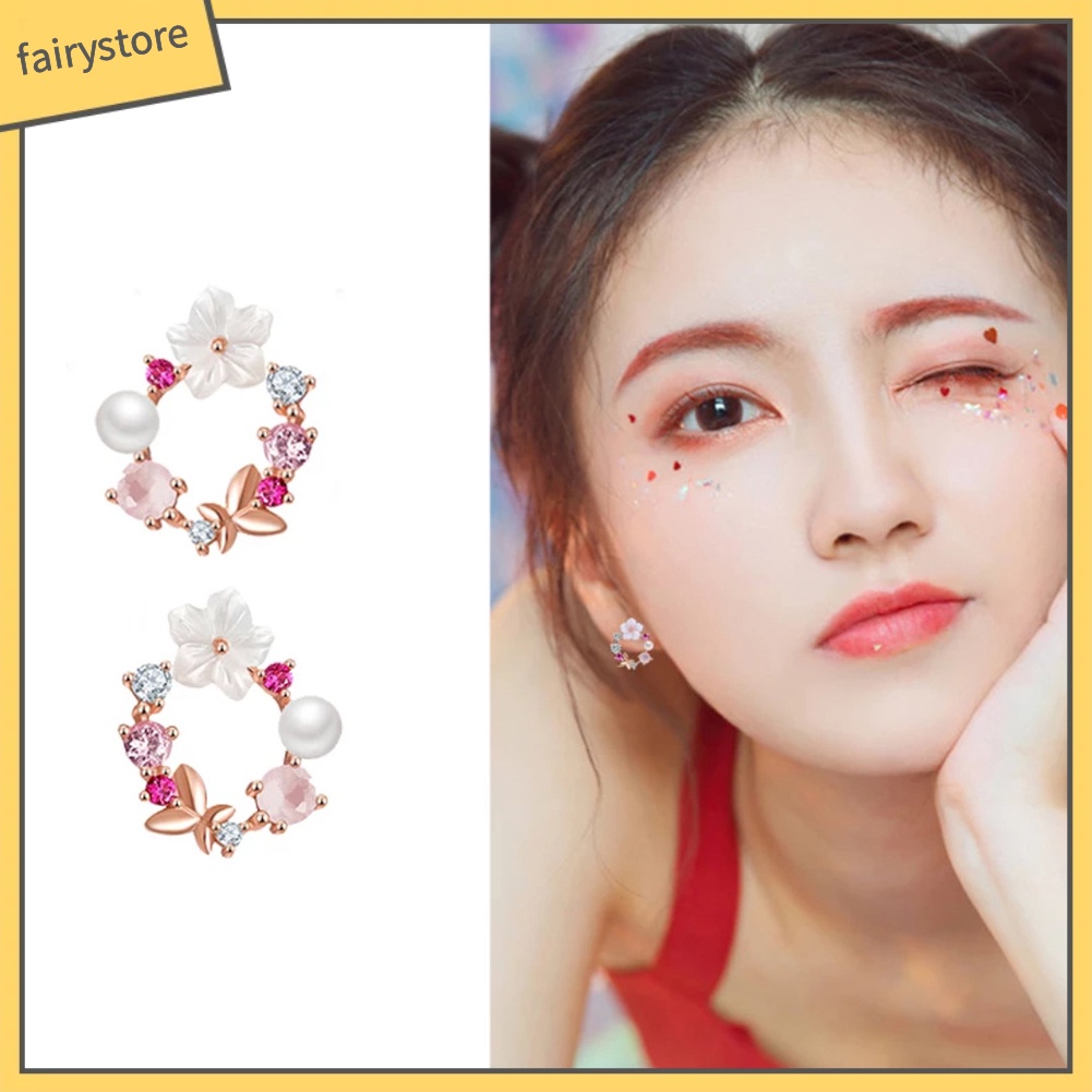 Bông Tai Hình Vòng Hoa Bằng Hợp Kim Nhiều Màu Thời Trang Cho Nữ