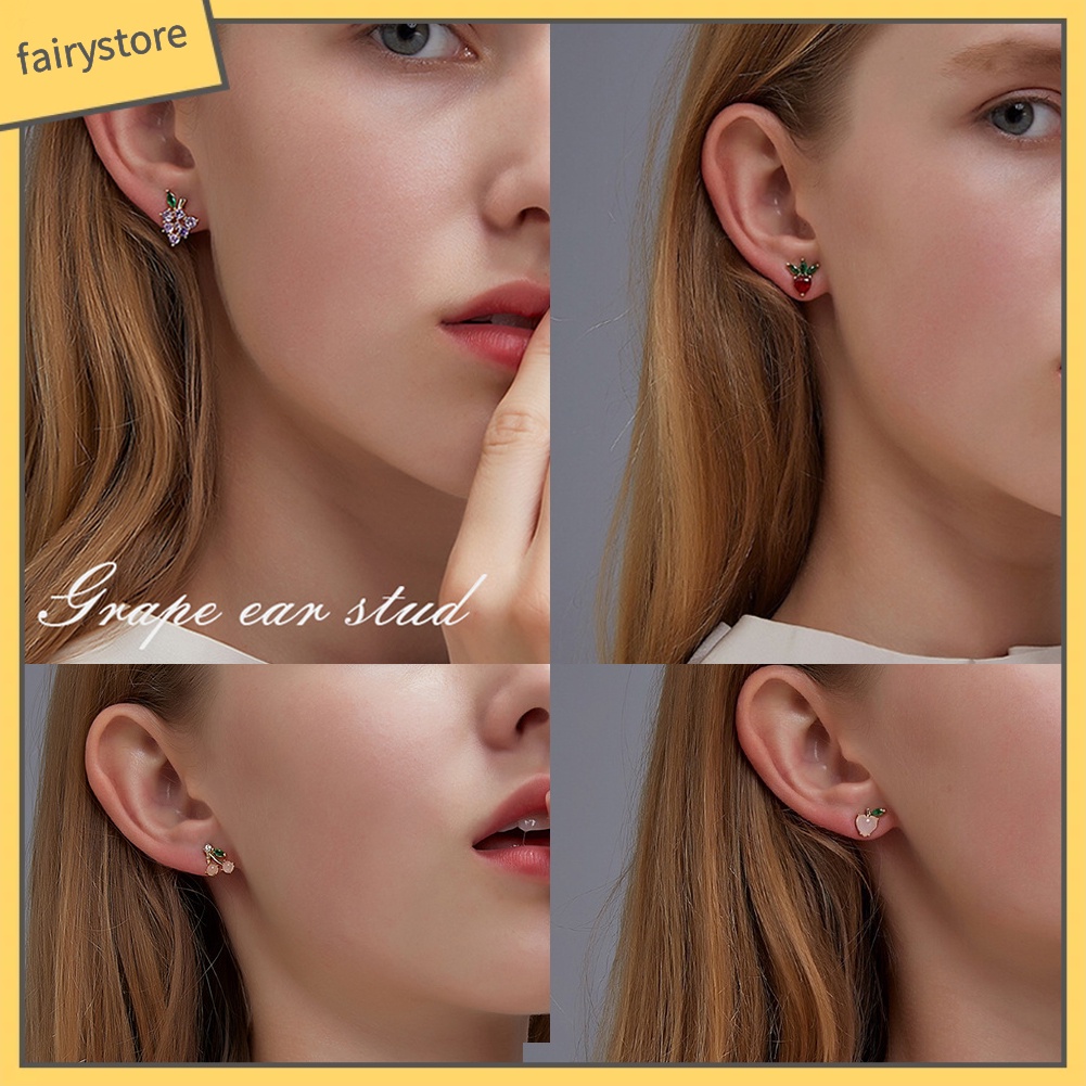 Bông Tai Hình Trái Cây Đính Đá Lấp Lánh Thời Trang Cho Nữ