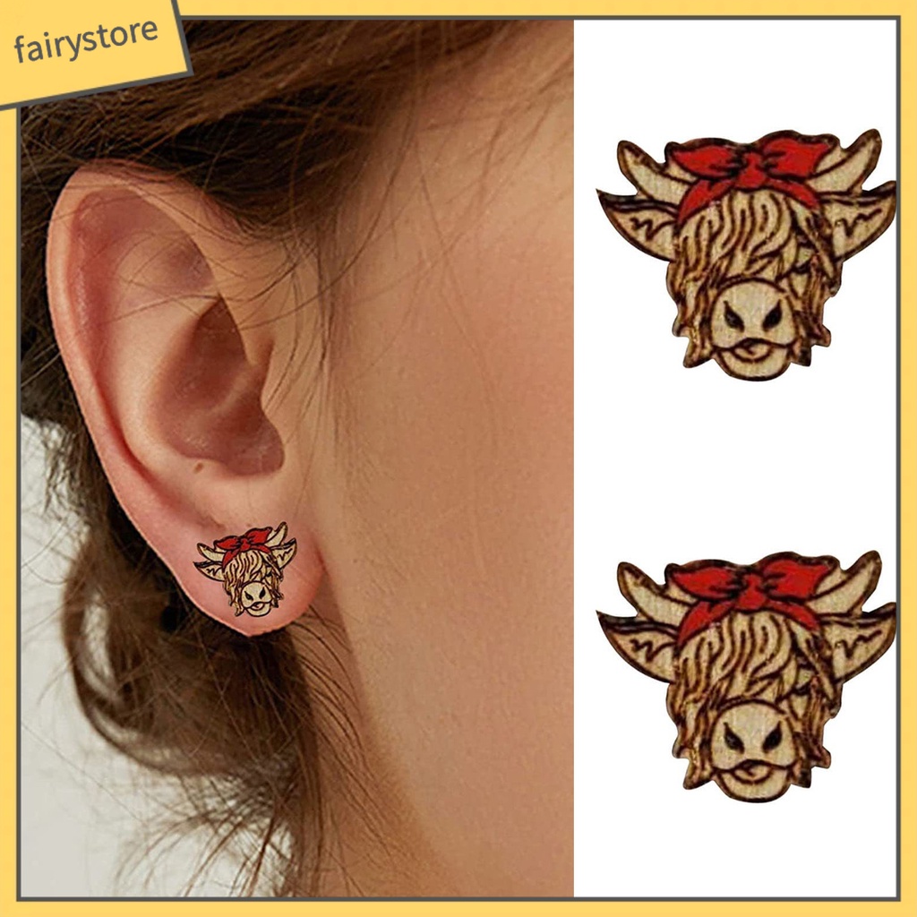 [FRO] 1 Đôi Bông Tai Đinh Tán Bằng Gỗ Bề Mặt Mịn Trang Trí Vật Nuôi Thủ Công Vintage Tinh Tế Chống Phai Màu