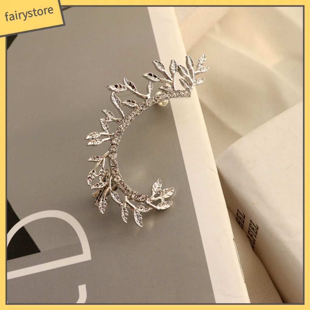 1 Bông Tai Kẹp Hình Chiếc Lá Đính Đá Lấp Lánh Dùng Làm Quà Sinh Nhật