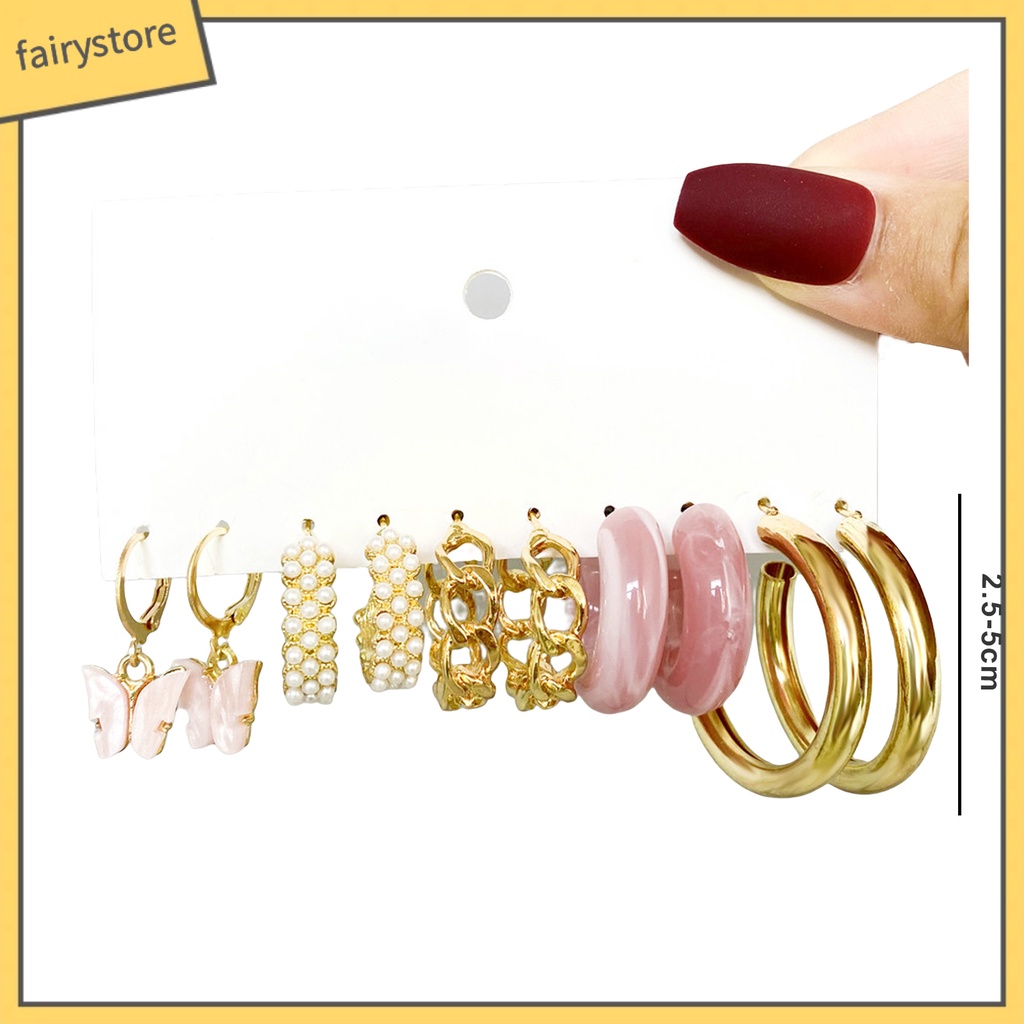 [FRO] Set 5 Đôi Bông Tai Dạng Vòng Hình Học Trang Trí Mắt Bằng Acrylic Tinh Tế Chống Dị Ứng Trang Sức Thời Trang Cho Nữ