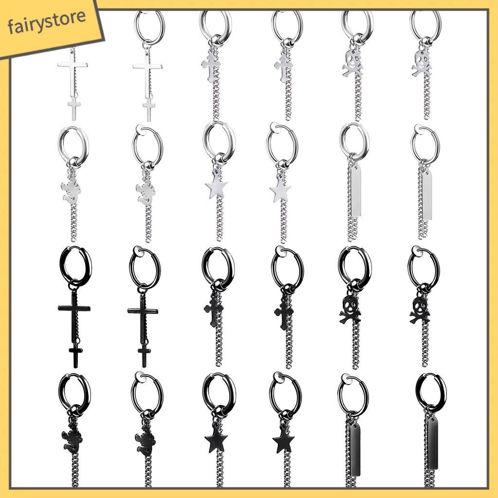 1 Khuyên Tai Dạng Vòng Dây Xích Dài Bằng Thép Không Gỉ Unisex