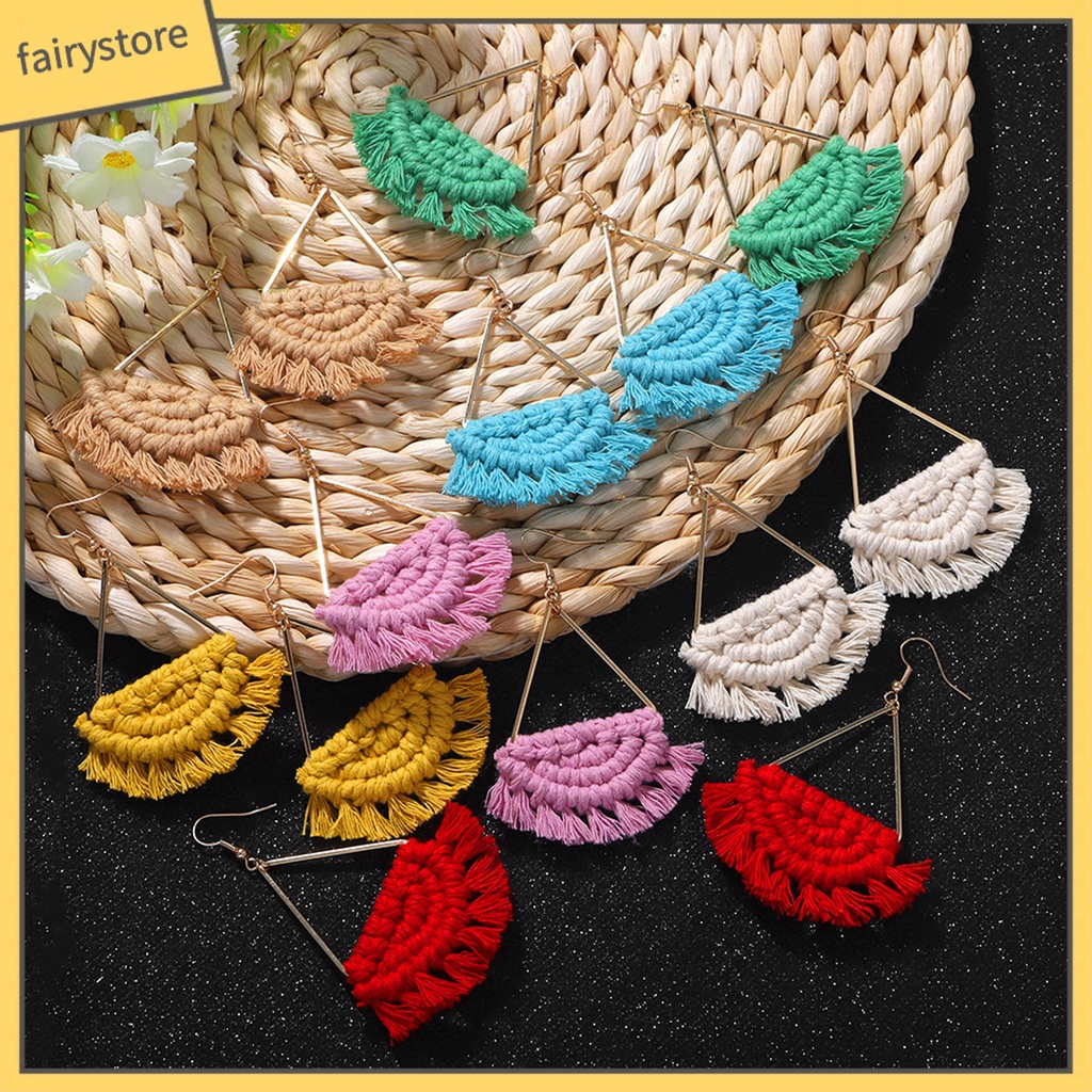 [FRO] 1 Đôi Bông Tai Móc Tua Rua Bện Khối Lượng Nhẹ Phong Cách Bohemia Đi Biển