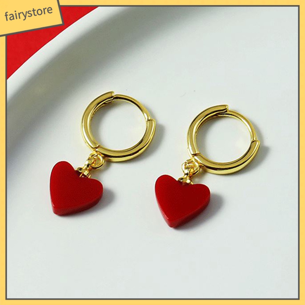 1 Đôi Bông Tai Hình Trái Tim Đỏ Viền Mịn Phong Cách Hàn Quốc Dành Cho Nữ