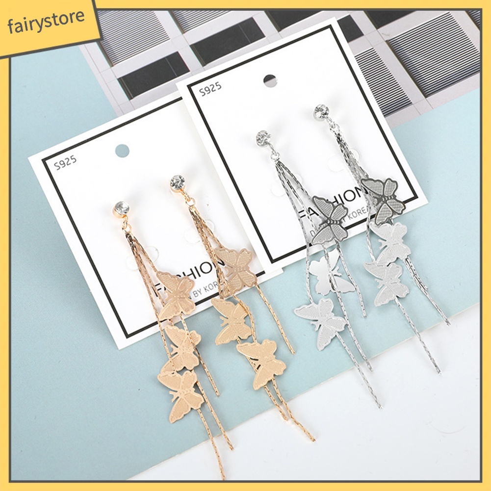 Bông Tai Dáng Dài Hình Bướm Đính Đá Thời Trang Cho Nữ