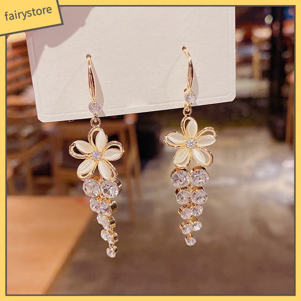 1 Đôi Bông Tai Hình Hoa Đính Đá Opal Nhân Tạo Lấp Lánh