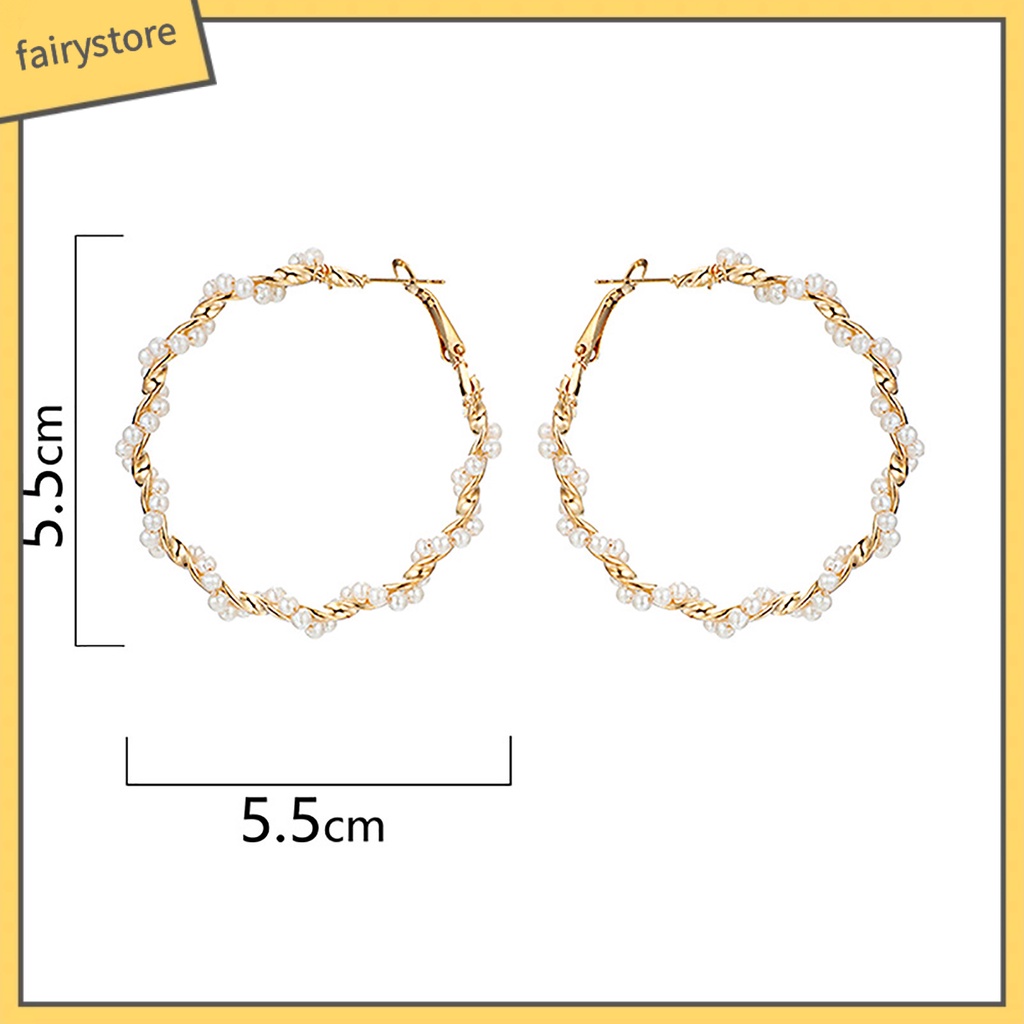 Khuyên Tai Dạng Vòng Tròn Lớn Đính Ngọc Trai Nhân Tạo Thời Trang