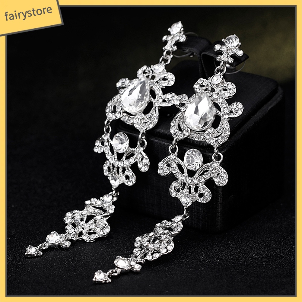 Bông Tai Dáng Dài Đính Đá Sang Trọng Cho Cô Dâu