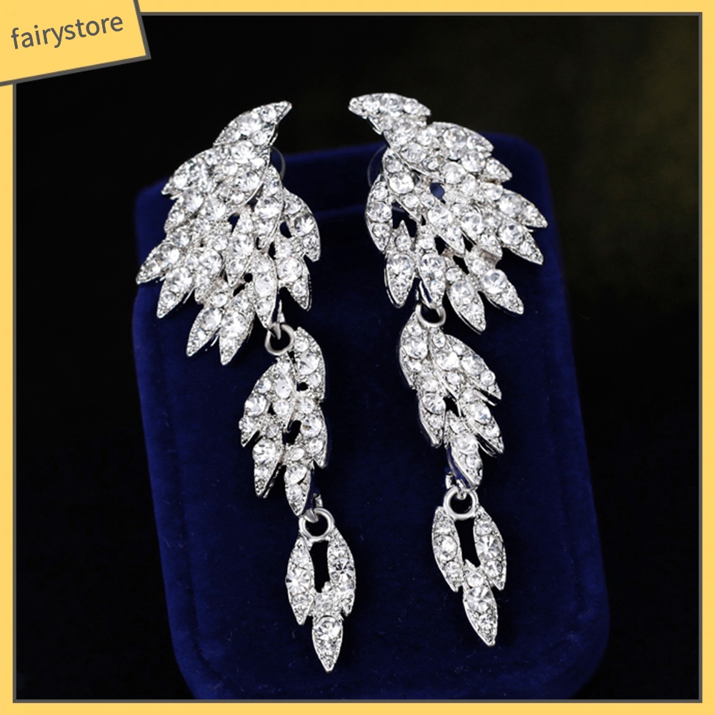 Bông Tai Dáng Dài Hình Đôi Cánh Đính Đá Trang Nhã Cho Nữ