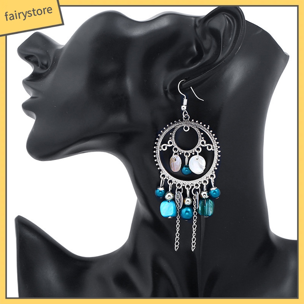 Bông Tai Tròn Đính Hạt Tua Rua Phong Cách Retro Dành Cho Nữ