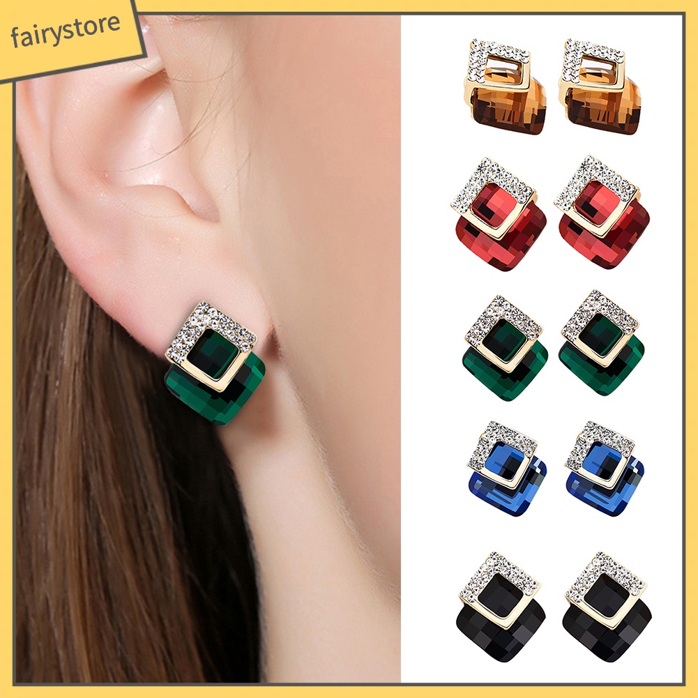 Đôi Khuyên Tai Vuông Đính Đá Thời Trang Cho Nữ
