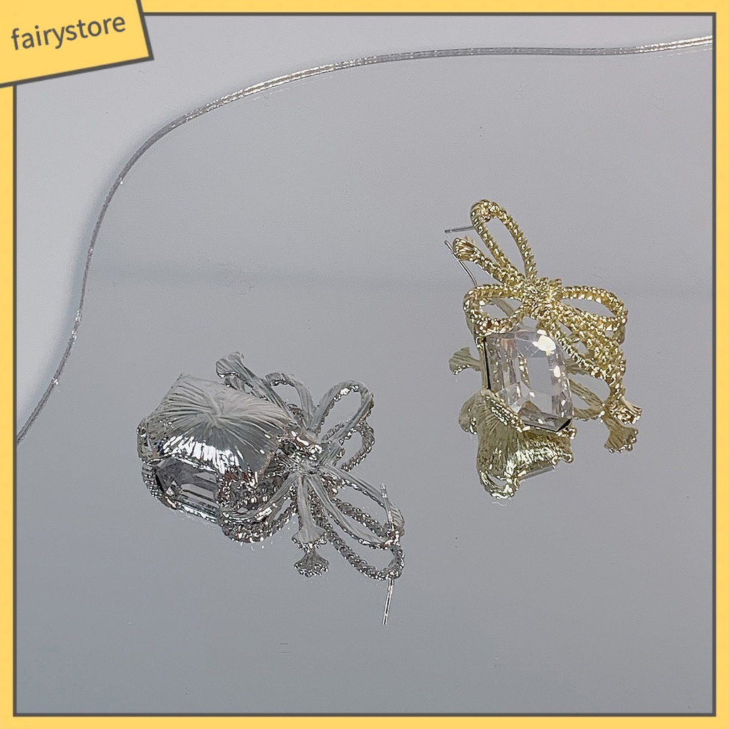 1 Đôi Bông Tai Hình Nơ Lớn Bằng Hợp Kim Lấp Lánh Thanh Lịch Dành Cho Nữ