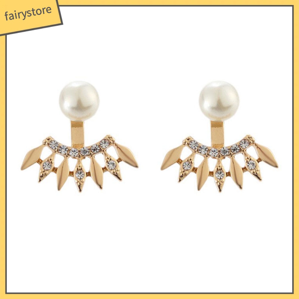 Bông Tai Hình Quạt Đính Đá &amp; Ngọc Trai Giả Thời Trang Cho Nữ