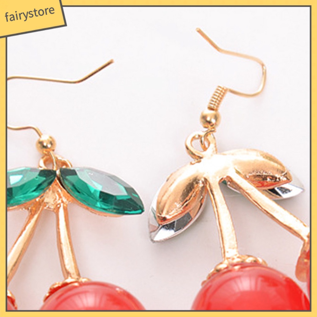 1 Đôi Bông Tai Móc Hình Lá Cherry Lấp Lánh Lâu Trôi