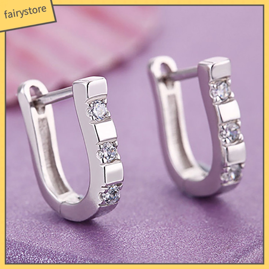 1 Đôi Bông Tai Chữ U Đính Đá Thời Trang Dành Cho Nữ