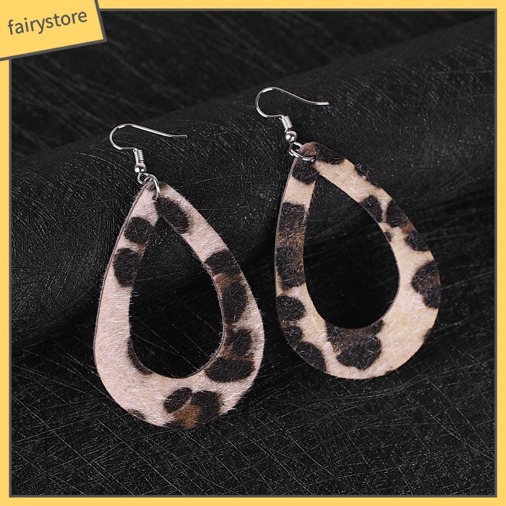 Bông Tai Giả Da Hình Giọt Nước Họa Tiết Da Báo Thời Trang Dành Cho Nữ