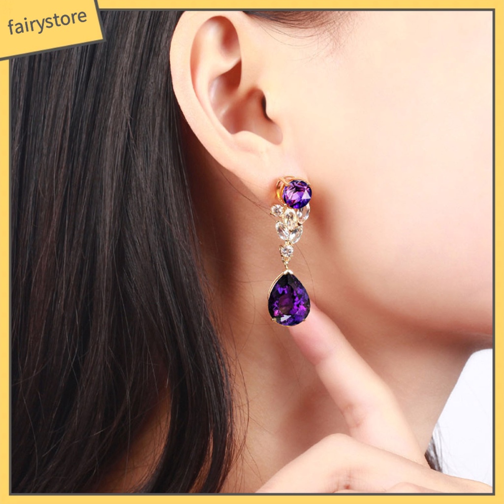 1 Đôi Bông Tai Dáng Dài Hình Giọt Nước Đính Đá Thời Trang