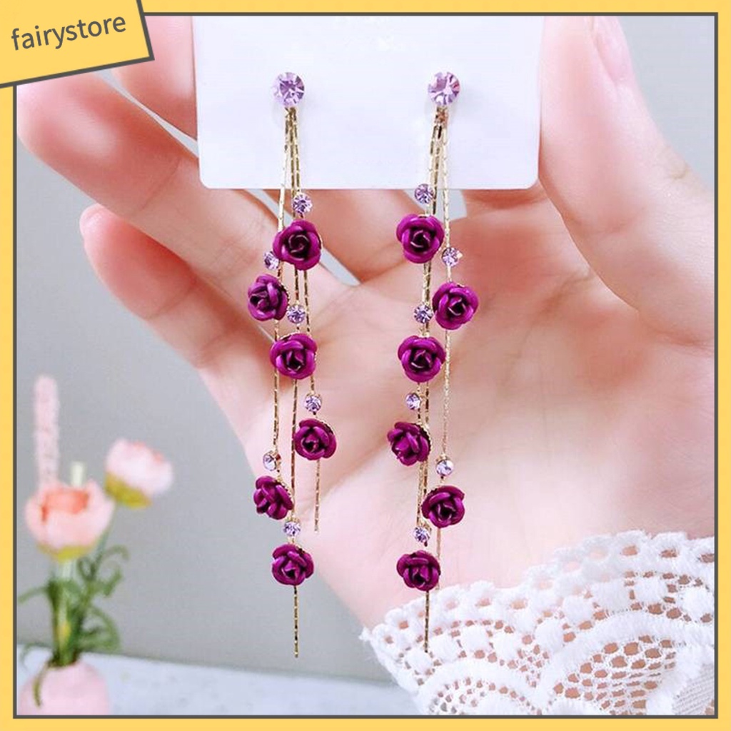 1 Đôi Bông Tai Hình Hoa Hồng Đính Đá Ngọt Ngào Dành Cho Nữ