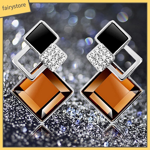 Khuyên Tai Đính Đá Hình Thoi Phong Cách Thời Trang Hàn Quốc