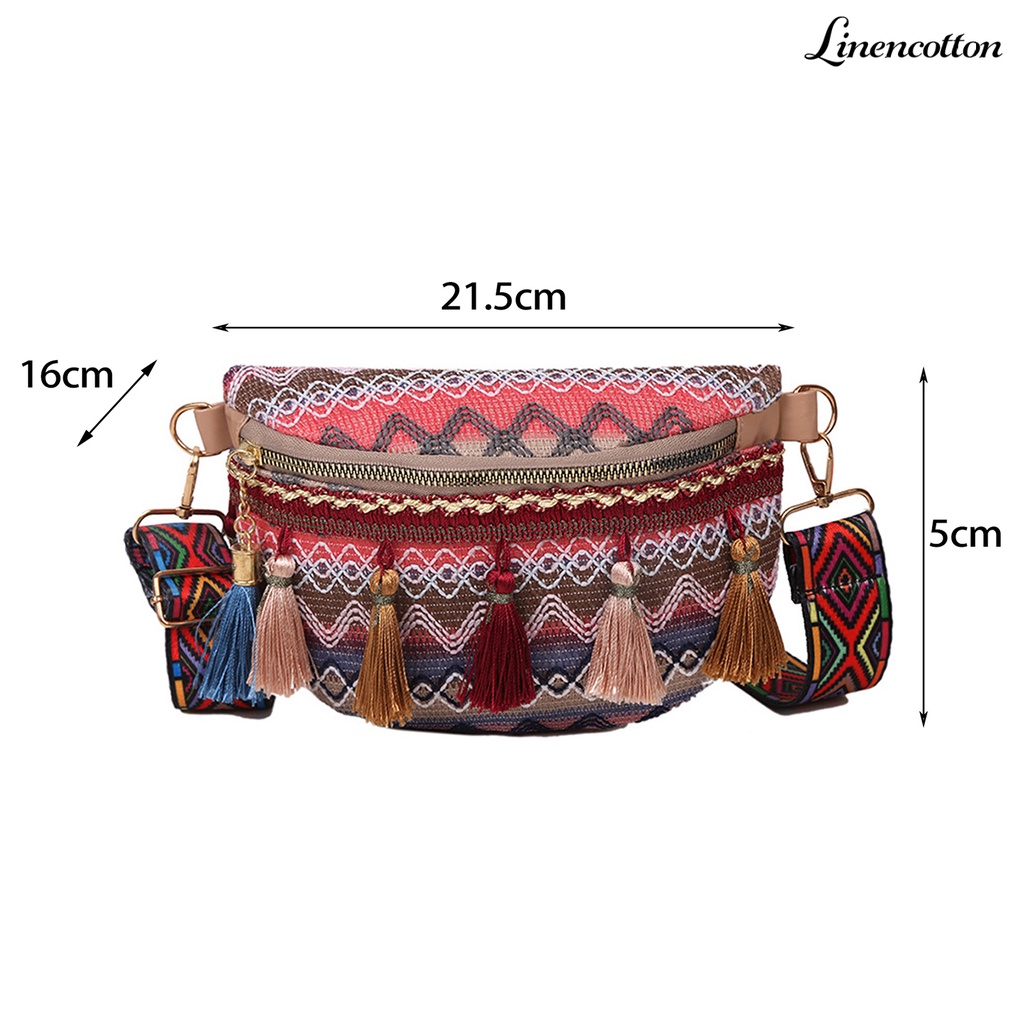 Túi Đeo Chéo Ngực Khóa Kéo Phối Tua Rua Phong Cách Bohemian