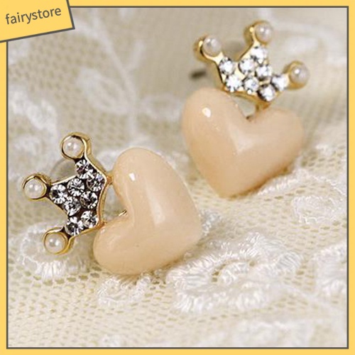1 Đôi Bông Tai Hình Vương Miện / Trái Tim Đính Ngọc Trai Giả Thời Trang Dành Cho Nữ