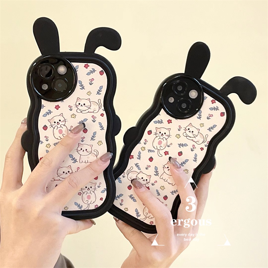 Ear CaseỐp Điện Thoại TPU Mềm Bảo Vệ Toàn Diện Màn Hình In Hình Mèo Dễ Thương Cho IPhone 14 13 12 11 Pro Max X XR Xs Max