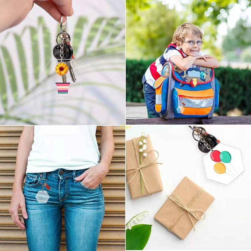 Set 128 Móc Khóa Acrylic Trơn Trong Suốt DIY