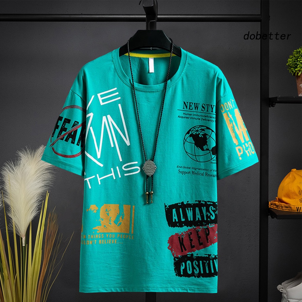 Áo Thun Tay Ngắn Cổ Tròn Thoáng Khí In Chữ Phong Cách Hip Hop Thời Trang Mùa Hè Cho Nam