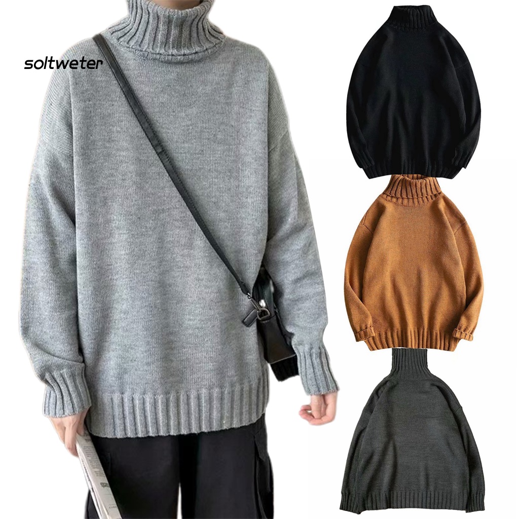 Áo Sweater Dệt Kim Cổ Cao Màu Sắc Đơn Giản Cho Nam Giới