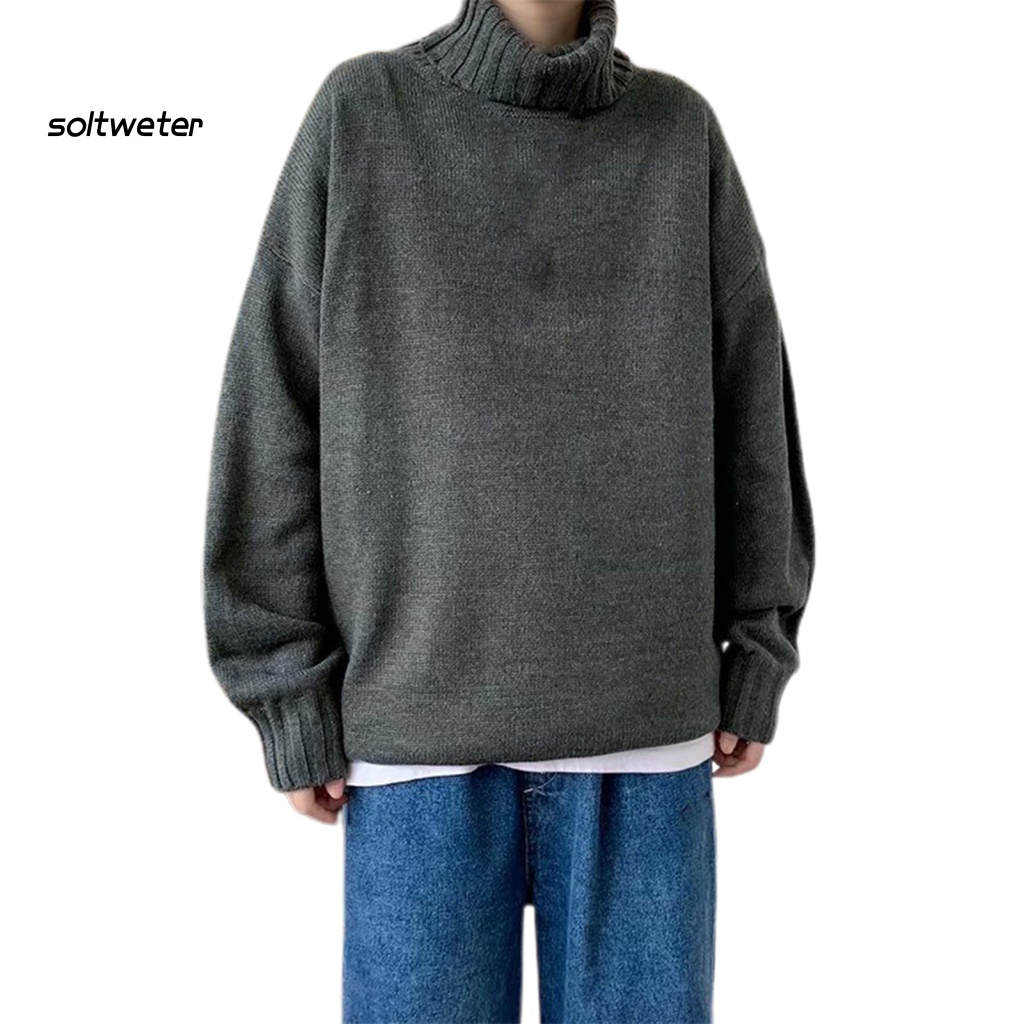 Áo Sweater Dệt Kim Cổ Cao Màu Sắc Đơn Giản Cho Nam Giới