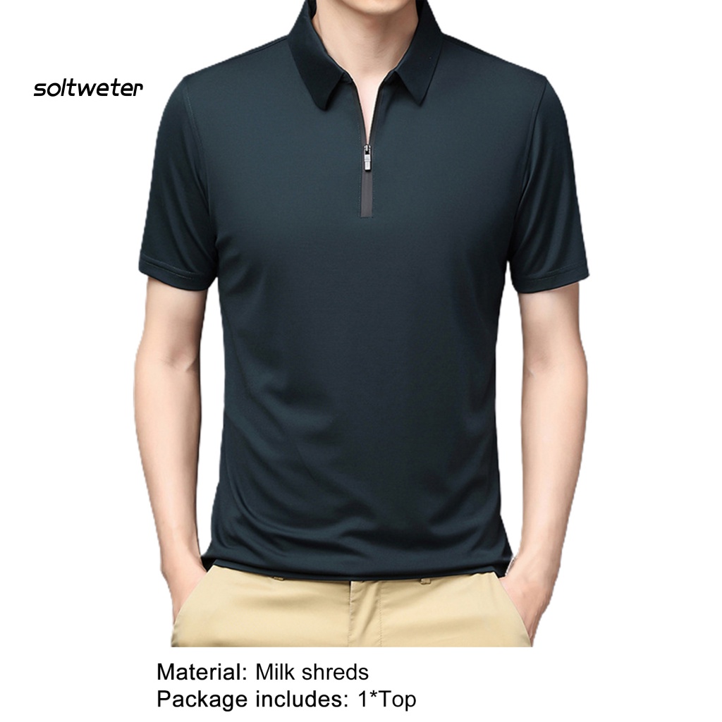 Áo Sơ Mi Tay Ngắn Cổ Bẻ Màu Sắc Đơn Giản Có Khóa Kéo Thời Trang Đường Phố Cho Nam