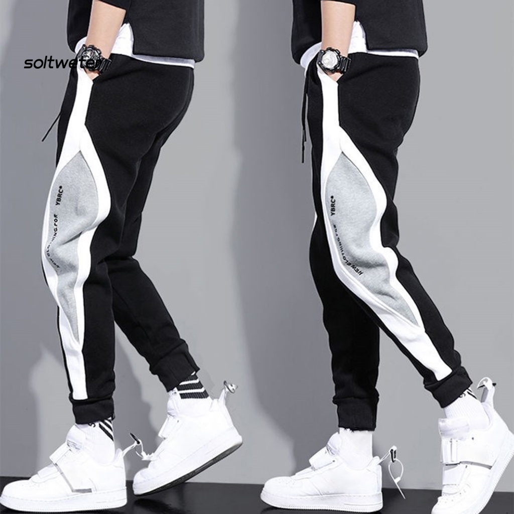 Quần Thể Thao Lưng Thun Lót Lông Dày Dặn Chống Gió Màu Sắc Khối Lập Phương Thời Trang Thu Đông Cho Nam