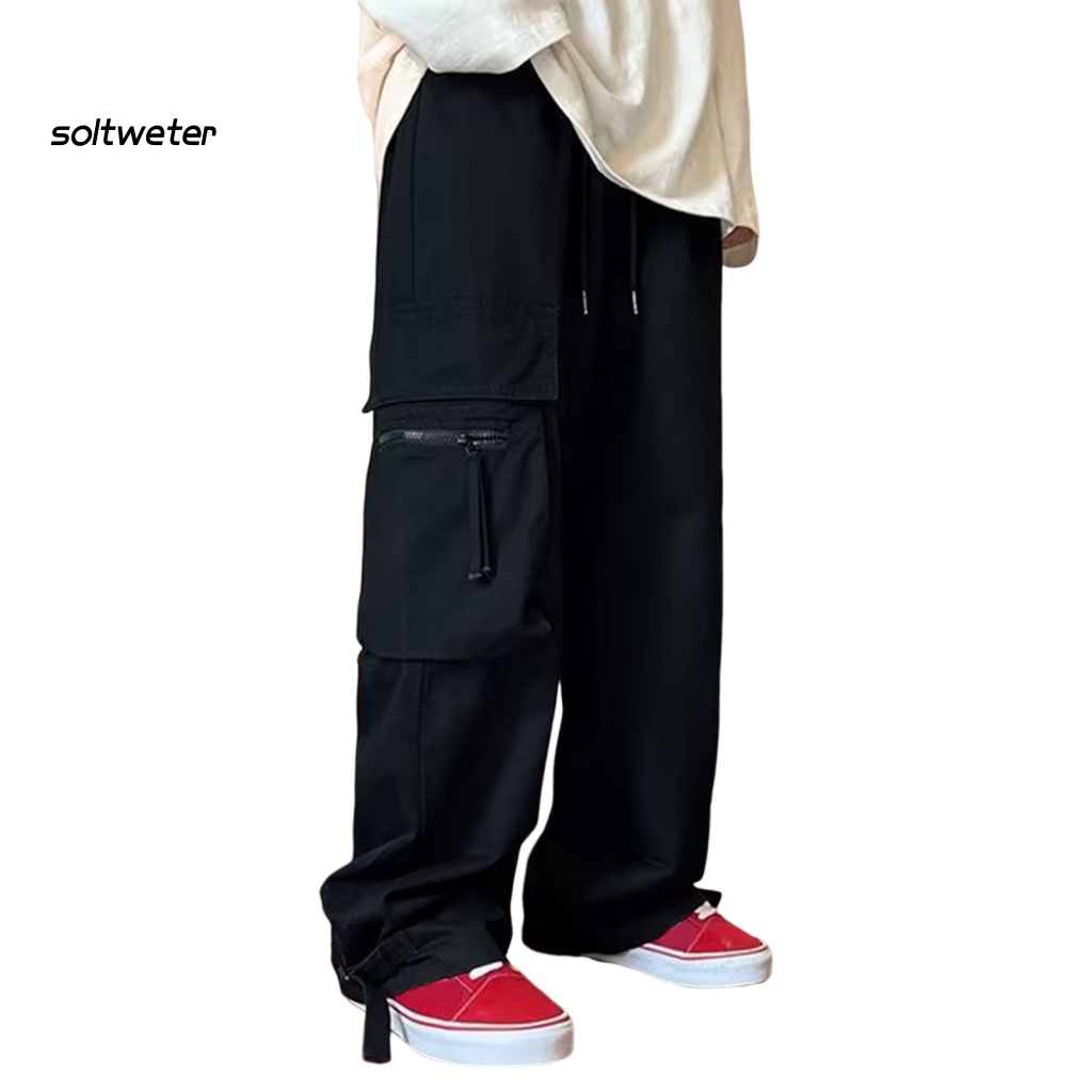 Quần Baggy Dáng Suông Nhiều Túi Màu Trơn Phong Cách Hip Hop Đường Phố Cho Nam