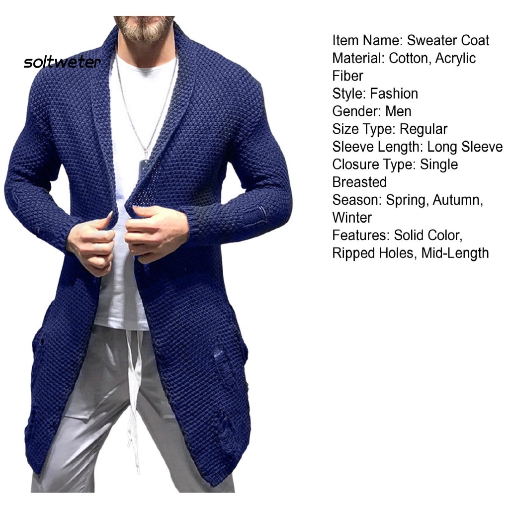 Áo Khoác Sweater Dệt Kim Tay Dài Màu Sắc Trơn Thiết Kế Rách Cá Tính Thời Trang Thu Đông Cho Nam Giới