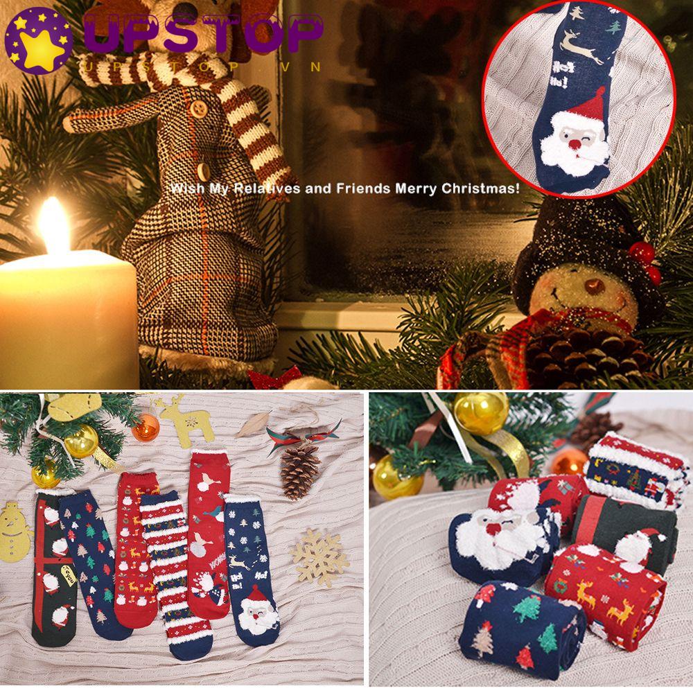 Vớ Cotton Mềm Giữ Ấm Mùa Đông Họa Tiết Giáng Sinh